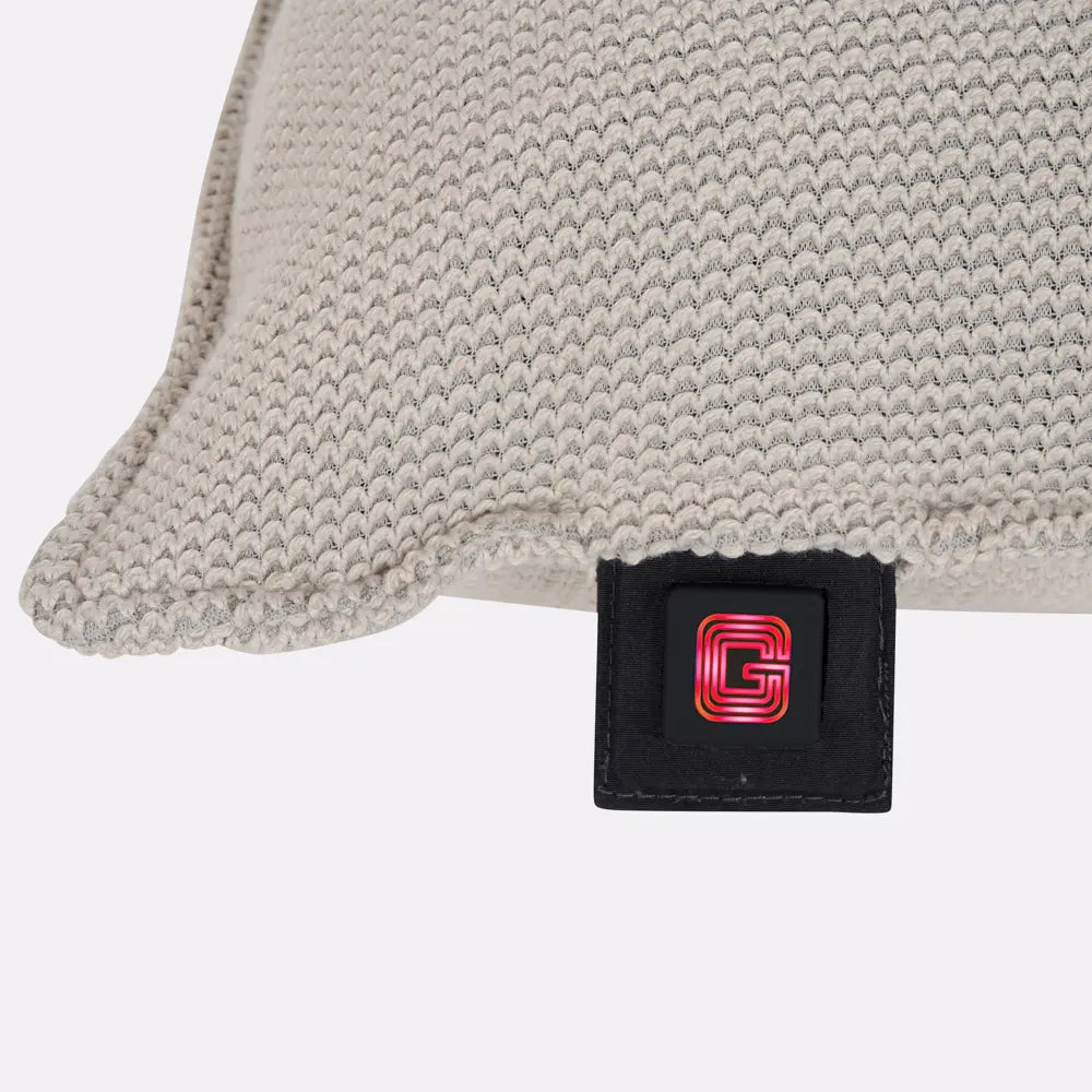 Coussin chauffant beige étiquette