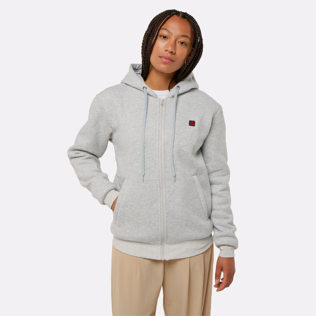 Hoodie chauffant zippé gris G-Heat face porté femme