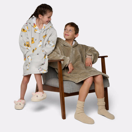 Pull plaid chat et beige enfant